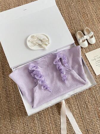 PrepCrw 1 pieza Vestido elegante de estilo universitario urbano para niñas jóvenes con volantes morados, adecuado para salidas, reuniones, festivales, fiestas, otoño, invierno, primavera, verano, Día de San Valentín, bodas