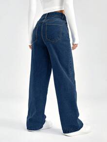 EURMUSE 100%Cotton High Waist Wide Leg Jeans - Royal Blue - View 2