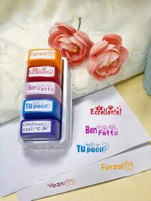 Sello de maestro italiano para el aula - Juego de sellos con frases de aliento y mensajes positivos para estudiantes y aprendizaje - 5 trompetas italianas - Ver 8