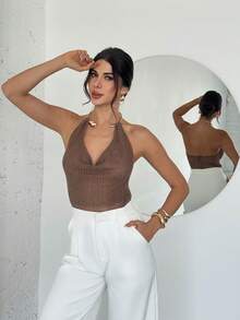 Firerie Women's Elegant Charm Sexy Fashion Holiday Party Valentine's Date Commute Urban Chic Metal Halter Backless Dress - Brown - View 7