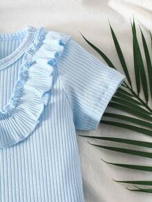 SHEIN Vintaside Kids 2pcs/Set,Baby Girl Spring&Summer Casual Style,Solid Color Short Sleeves T-Shirt&Shorts - Blue - View 3