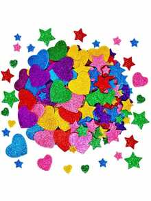 150张彩色闪光泡沫贴纸，自粘星星、迷你爱心形状闪光贴纸，儿童派对礼物，美术工艺用品，适用于DIY手工、剪贴簿、DIY卡片、信封和家居装饰 - 彩色 - 查看 10