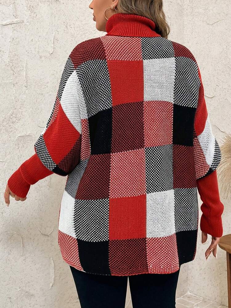 Pull ample à col roulé avec motif à carreaux, pull à col roulé, robe d'hiver pour femme, vêtements d'automne pour formes généreuses, hauts de sortie, hauts de campagne, Top de base, chic, pulls d'automne