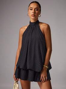 Avenya Đầm ngắn không tay chấm bi, chân váy xòe. - màu đen - Xem 1