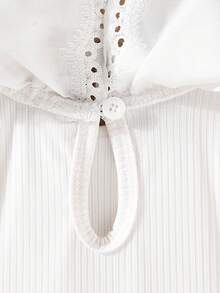 SHEIN Vintaside Kids 女婴双层蕾丝领罗纹长袖上衣，秋冬新款，舒适、时尚、优雅、甜美、百搭内搭 - 白色 - 查看 6