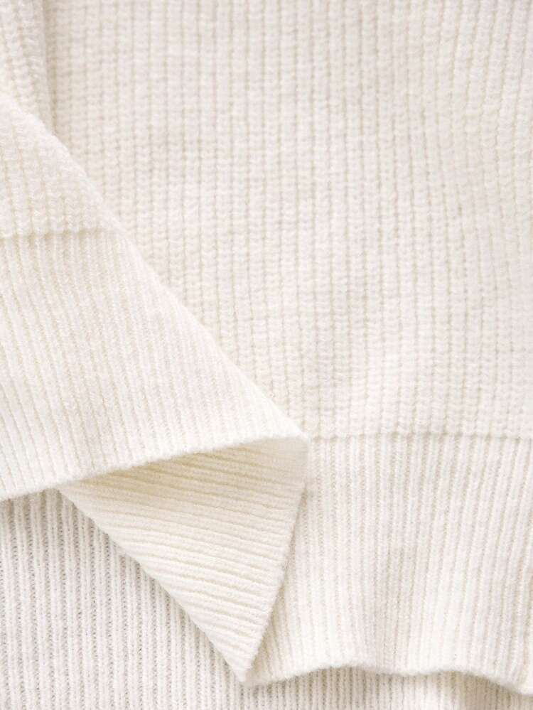 Men's New Solid Color Drop Shoulder Long Sleeve Sweater - Loose, Casual, Comfortable Cream Outfit Men Cream Sweater Pullover Sweater White Sweater Men