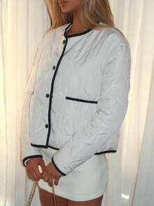 Sydney Algeri 女式秋季新款纹理绗缝短款棉服外套 - 杏色 - 查看 6