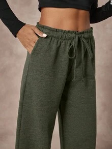 Quần nỉ ống rộng lưng thun co giãn dành cho nữ - xanh quân đội - Xem 5