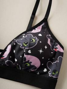 SHEIN How to Train Your Dragon Bộ đồ lót áo ngực và quần lót liền thân họa tiết hoạt hình dành cho nữ - màu đen - Xem 7