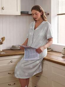 SHEIN Doze Lane Đầm in hình ngôi sao cho nữ, dáng rộng, thoải mái, cỡ lớn, đồ mặc nhà mùa hè cho nữ, áo ngủ nữ, váy ngủ nữ, áo ngủ nữ - Màu Xám nhạt - Xem 1
