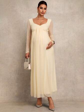 MaterniChic Enfärgad minimalistisk avslappnad, skir långärmad mammaklänning