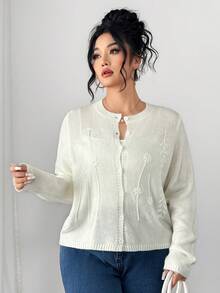 Dazy Plus Áo khoác cardigan dệt jacquard dáng rộng, phong cách thường ngày dành cho nữ cỡ lớn, mùa xuân/thu. - trắng - Xem 7