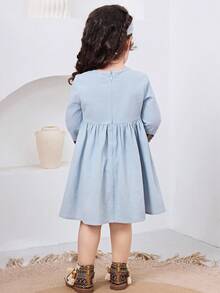 Baby Girls Cute Striped Tassel Long Sleeve Dress, Blue, Spring/Summer - Blue - View 2