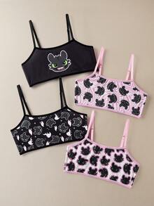 SHEIN How to Train Your Dragon 4pcs Tween Girl Cartoon Print Seamless Comfortable Underwear - Pink - View 1