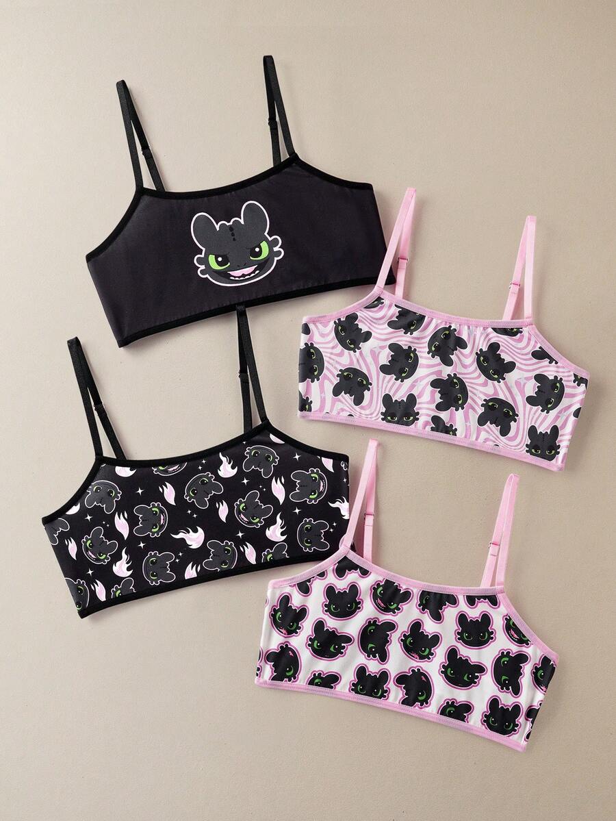 SHEIN How to Train Your Dragon 4pcs Tween Girl Cartoon Print Seamless Comfortable Underwear - Pink - View 1