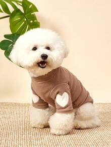 PETSIN 1 Pc Pet Cat Dog Universal Coffee Basic Elastic Knitted Soft And Comfortable Love Embroidered Cute Dog Base Hoodie - Coffee - View 1