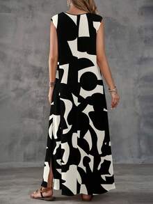 EMERY ROSE Đầm nữ cổ chữ V họa tiết hình học, thích hợp cho mọi mùa, đầm hè cho nữ, đầm đi nghỉ mát, đầm đen, đầm thường ngày. - Nhiều màu - Xem 2