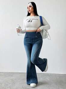 Flexra Calça flare de malha lavada casual plus size feminina