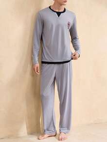 EverLounge Men's Knit Printed Long Sleeve Top And Pants Pajama Set, Spring/Autumn - Multicolor - View 5