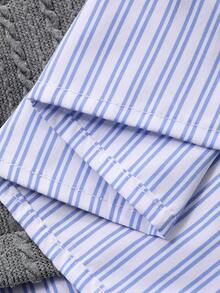 Dazy Plus Áo sơ mi cổ bẻ phối màu 2 trong 1, dáng ngắn, ôm sát, màu trơn, cỡ lớn, phong cách preppy dành cho nữ. - Xám - Xem 3