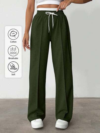 EURMUSE Women's Autumn Casual Sports Contrast Color Drawstring Waist Straight Leg Sweatpants