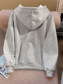Resyla 重工蝴蝶结串珠饰品灰色连帽女毛绒毛衣，甜美可爱，适合秋冬季，蝴蝶结饰品，串珠装饰，现在流行，时尚T恤，漂亮的运动衫，兄弟姐妹礼物，姐妹礼物，妈妈礼物，母亲节礼物，休闲简约时尚上衣 - 淺灰色 - 查看 2