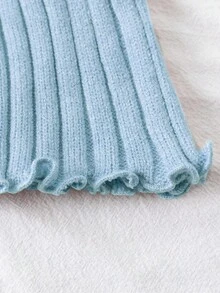 Franclia Áo len dệt kim gân nổi thanh lịch với viền bèo nhún, tay dài - Màu xanh nhạt - Xem 4