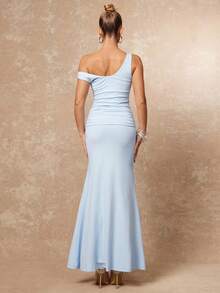 Lumalex 简约复古闪亮假日派对感恩节装扮狂欢节郊游游泳度假波西米亚风海滩热门户外层次丰富的婚礼季宴会成人礼海滩海边女士纯色浅蓝色不对称领口内置胸垫收腰连衣裙单肩连衣裙长款紧身连衣裙优雅连衣裙,秋季婚礼宾客连衣裙,夏季连衣裙,优雅连衣裙 - 淺藍色 - 查看 13