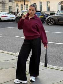 Bethéva Women's Loose Zip-Up Hoodie, Christmas - Burgundy - View 5