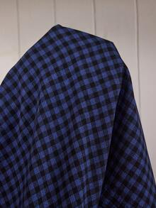 Doze Lane Bubble Textured Plaid Print Lapel Cardigan Short Sleeve Pajama Set - Blue - View 8