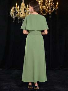 Modelyn 女士优雅圆领针织面料披肩开衫和半身裙两件套，百搭显瘦 - 薄荷綠 - 查看 2