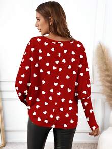 EMERY ROSE 休闲简约女式可爱浪漫情人节爱心印花T恤，适合居家穿着、工作通勤、派对，外出时时尚百搭。 - 彩色 - 查看 2