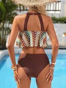 Brillora 女士时尚休闲度假浪漫海滩优雅日常吊带比基尼，女士两件套 - 棕色 - 查看 3