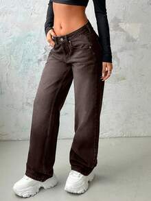EURMUSE WOMEN STRAIGHT LOW WAIST JEANS - Black - View 5