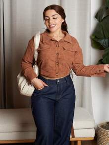 Lupita Cardoza 燈芯絨翻蓋口袋前排扣短夾克 - 棕色 - 查看 1