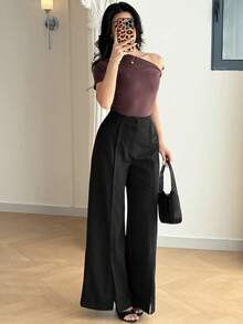 Modelyn Women's Fashionable Versatile Wide Leg Pants For Commuting - Black - View 4