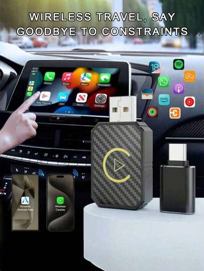 Teckwe محول لاسلكي ل- CarPlay وAndroid Auto، متوافق مع هواتف /Android، اتصال سريع وثابت، يحول CarPlay السلكي المصنعي إلى لاسلكي للسيارات 2016+، بدون تأخير