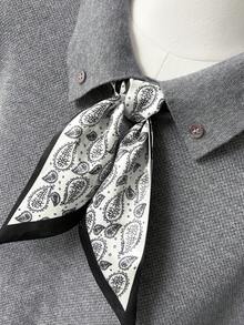 Franclia Women's Spring/Summer Gray Simple Versatile Scarf Tie Fashionable High-End Design Button Lapel Raglan Half Sleeve Casual Knit Pullover Sweater - Grey - View 6