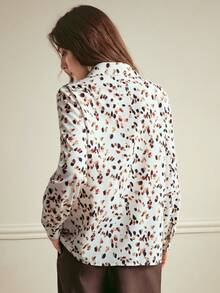 Écloséra Spring Outfit: New Long-Sleeved Shirt, Elegant And Fashionable Shirt For Spring And Autumn, Apricot Floral Print Ruffle Collar Women's Shirt, Slimming And Stylish Shirt For Going Out. - Multicolor - View 6