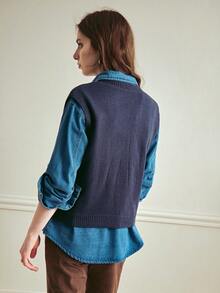 Écloséra Casual Versatile Solid Color Knit Vest - Royal Blue - View 3