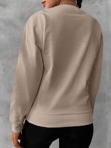 EURMUSE Cotton Solid Drop Shoulder Sweatshirt - Beige - View 2