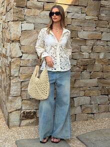 Avenne Romantic Lace European Style Lapel Design Leggings, Suitable For Layering And Commuting, Spring/Autumn Lace Blouse Lace Shirt Crochet Cardigan Women Women Blouses Elegant Lace Jacket - Beige - View 5