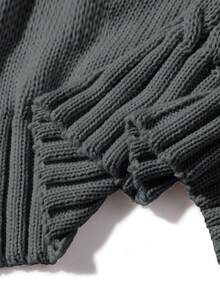 Manfinity Homme Áo len dệt kim dài tay thiết kế nút màu trơn cho nam, mùa thu/đông - Màu xám đen - Xem 4