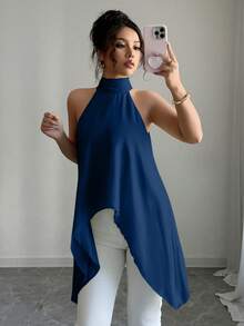 Rafferiza 女士无袖露背浅绿色休闲衬衫，夏季