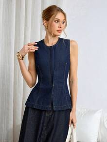Siren Gaze Women's Casual Washed Sleeveless Denim Crop Top Summer - Dark Wash - View 1