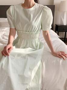 DAZY 女士圆领收腰宽松A字中长连衣裙 夏季 - 綠色 - 查看 6