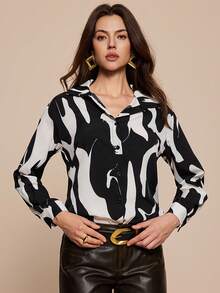 Leighera Áo sơ mi nữ dài tay kiểu công sở, màu đen trắng, mùa thu. - màu đen - Xem 4