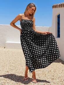 Vivid Eden Đầm hai dây in chấm bi cho nữ, kiểu dáng đi nghỉ mát, trang phục mùa hè cho nữ, mùa hè, đầm hè cho nữ, đầm hè, đầm dài mùa hè cho nữ, kỳ nghỉ, đầm hai dây hở lưng in chấm bi, đầm hai dây in chấm bi toàn thân kiểu Bohemian dáng rộng xếp ly eo chun viền bèo nhún, đầm dự tiệc cưới mùa hè, đầm đi nghỉ mát mang phong cách lễ hội, quần áo mùa hè, ngày lễ tình nhân, trang phục đi nghỉ mát cho nữ, trang phục đi biển cho nữ, lễ hội, trang phục lãng mạn và thanh lịch, Bohemian, BOHO, ngọt ngào, trang phục dự tiệc rave, quần áo đi nghỉ mát nhiệt đới cho nữ, đầm hè quần áo mùa xuân, đầm chấm bi, đầm chấm bi đen trắng, đầm chấm bi nữ, đầm chấm bi, đầm maxi đen cho nữ, đầm đi nghỉ mát cho nữ, từ xuân sang hè, đầm dài mùa hè cho nữ, đầm maxi dài, trang phục du thuyền, đầm đầu xuân - màu đen - Xem 4