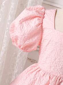 SHEIN 少女粉色无袖休闲连衣裙，饰有大蝴蝶结 - 粉色 - 查看 5