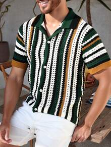 Manfinity CityGents 男士撞色纽扣前开襟休闲度假短袖针织上衣